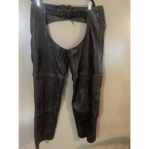 First Classics Leather Biker Motorcycle Chaps Men's Size Large Brown - Picture 1 of 7
